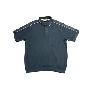 Knightsbridge Polo Shirt Mens Large Blue Excellent Waffle Knit Pocket Piping